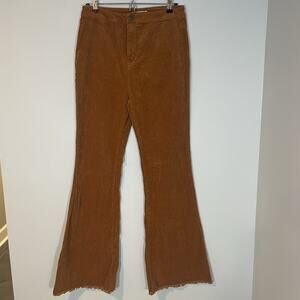 Cello Flare Corduroy Pants Women’s Sz 11 High Rise Raw Hem Caramel Brown Disco